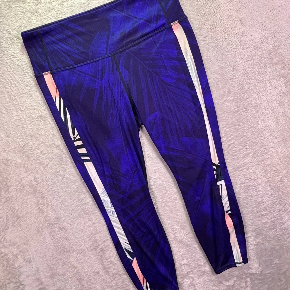 Athleta Women Leggings‎ MP Purple Tropical Palm Print High Rise Crop 209943